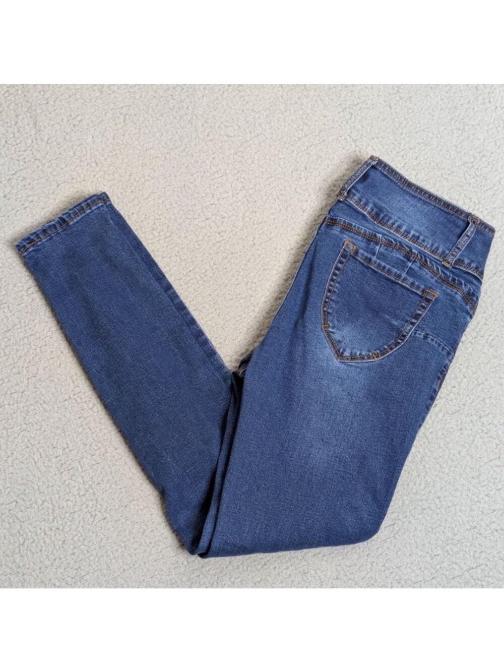 Blue Age Size 13 Denim Skinny Jeans Medium Blue High Rise Three Button zip